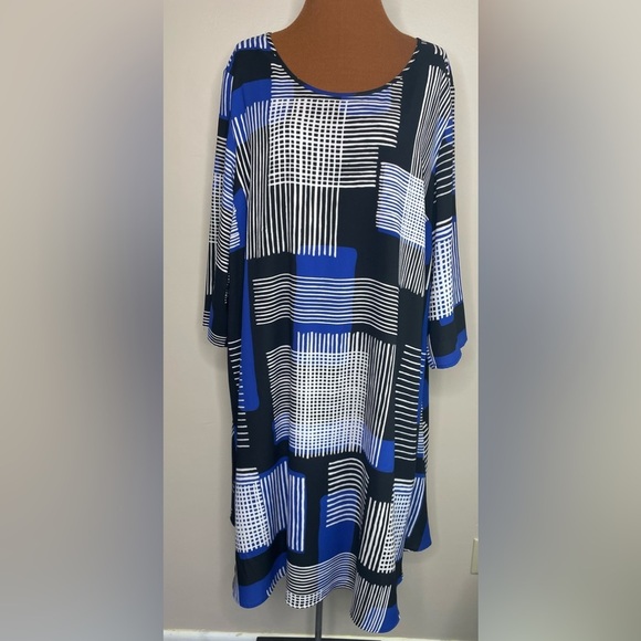 Lane Bryant Dress Geometric Print Blue White Square Size 18/20 - Picture 1 of 9